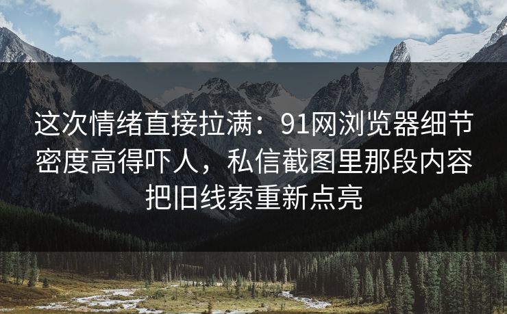 这次情绪直接拉满：91网浏览器细节密度高得吓人，私信截图里那段内容把旧线索重新点亮
