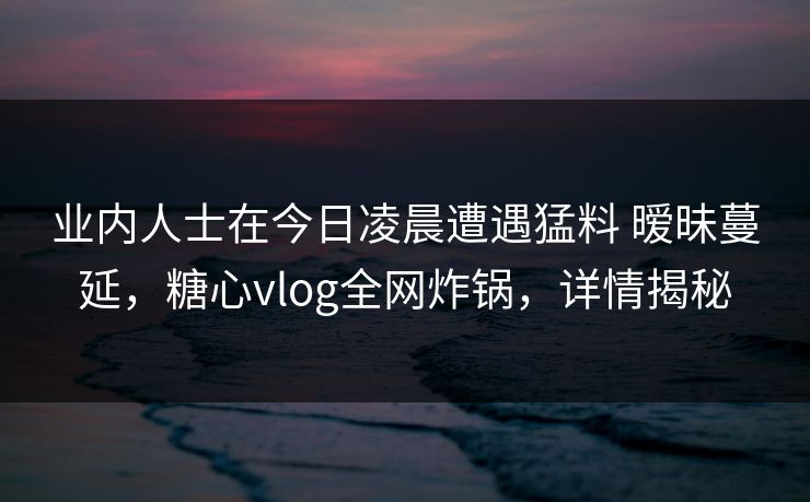 业内人士在今日凌晨遭遇猛料 暧昧蔓延，糖心vlog全网炸锅，详情揭秘  第1张